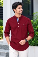 প্রিমিয়াম ও স্টাইলিশ Oxford Cotton সূতি কাপড় কাতুয়া Maroon