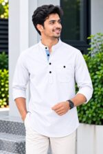 প্রিমিয়াম ও স্টাইলিশ Oxford Cotton সূতি কাপড় কাতুয়া  White