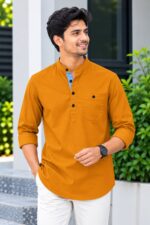 প্রিমিয়াম ও স্টাইলিশ Oxford Cotton সূতি কাপড় কাতুয়া  Mustard Yellow